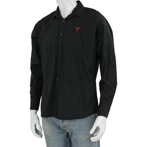 Tesla Cars Uniform Employee Embroidered Button Front Black Shirt